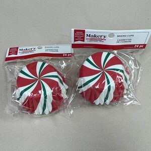Makery Christmas Peppermint Baking Cups - Red, White & Green 48 pieces 2 packs
